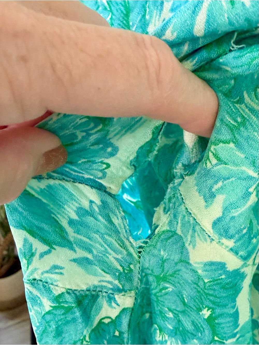 Vintage Silver Palm Cali Teal Floral Pinup Dress w Original Belt Retro 60s L - Picture 8 of 13